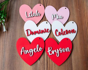 Valentine's Day Name Tags, Wooden Heart Name Tags, Wooden Name Labels, Wooden Gift Labels, Valentines Day Basket Tags