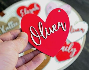 Heart-Shaped Valentine's Day Basket Tags: Personalized Wooden Gift Labels