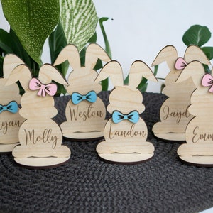 Freestanding Easter Bunny Gift Card Holder Personalized Easter Place Settings Bunny Easter Name Charm Wedding Place Setting Decor image 5