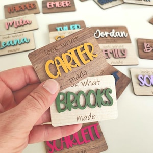 Custom Kids Artwork Magnet: &#39;Look What I Made&#39; - Wooden Fridge Decor