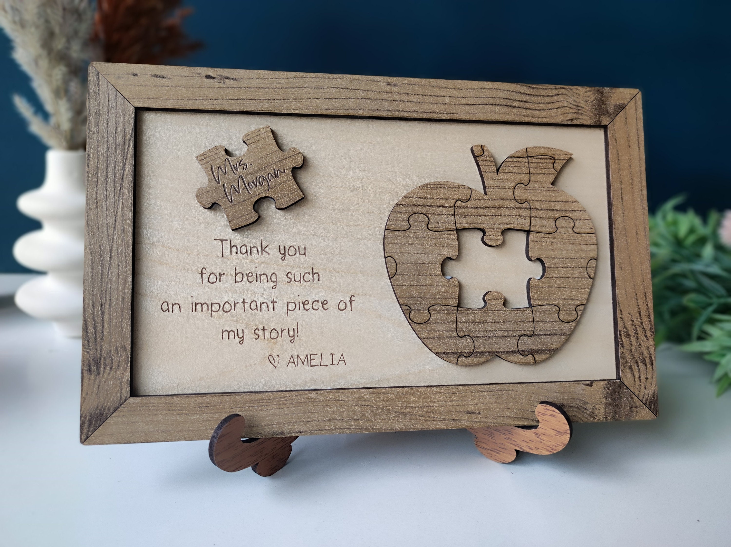 Personalized Teacher Appreciation Gift: Wooden Apple Puzzle Sign - Etsy
