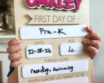 Personalized First Last Day Of School Sign, Custom Name Reusable Milestone Board, Photo Prop