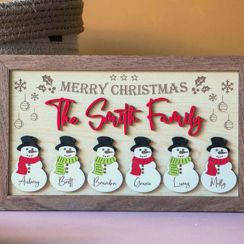 Custom Snowman Family Sign: 3D Wooden Christmas Home Decor