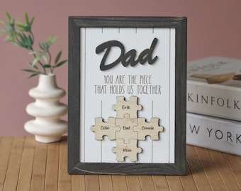 Personalized Wooden Dad Puzzle Frame – Custom Family Gift for Father