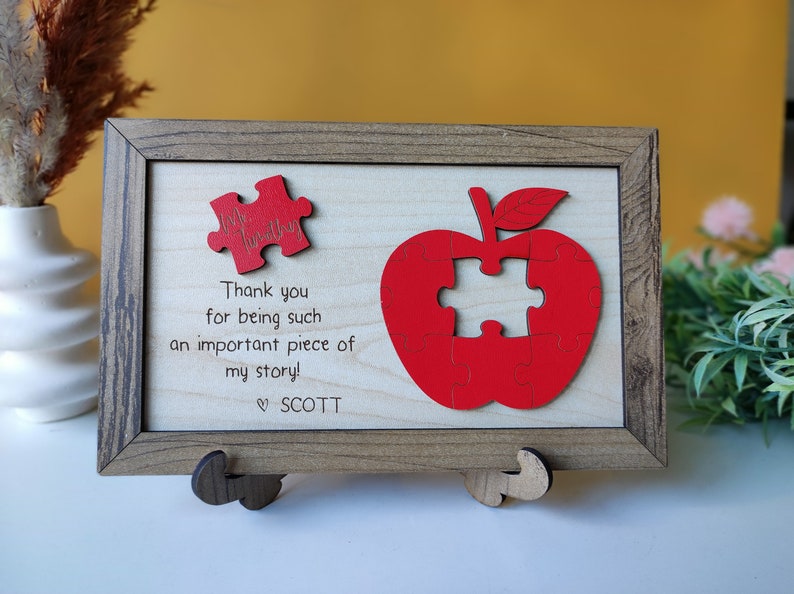 Personalized Teacher Appreciation Gift: Wooden Apple Puzzle Sign - Etsy