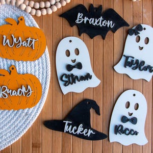 Custom Halloween Basket Tag: 3D Pumpkin, Ghost, Bat Name Tag