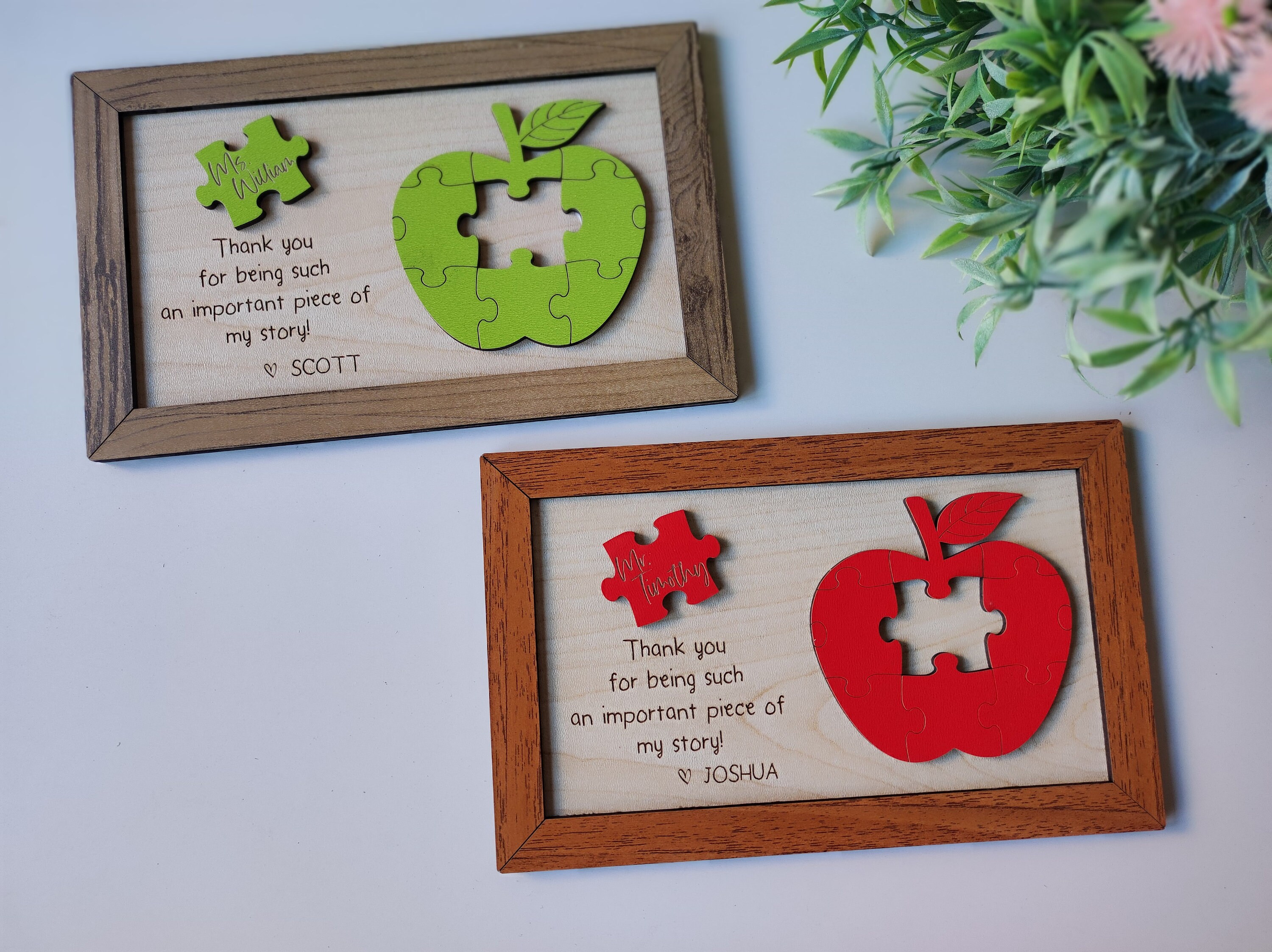 Personalized Wooden Teacher Appreciation Sign: Apple Puzzle Piece Gift ...