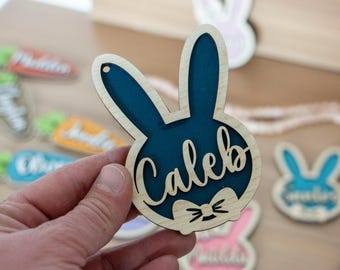 Personalisierter Hasen Osterkorb Anhänger: Benutzerdefinierte hölzerne Name Charm, Kinder Ostergeschenk