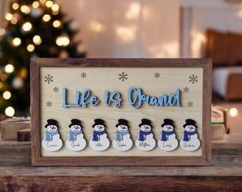 Personalized Wooden Christmas Family Sign: Snowman Decor