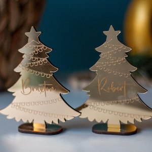 Etichette con nome per segnaposto in acrilico / Porta biglietti da visita per albero di Natale / Porta biglietti da visita in legno personalizzati / Biglietti da visita in acrilico 3D