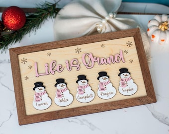 Personalized Christmas Snowman Family Sign: Wooden Snowman Decor