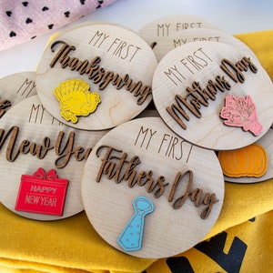 Disque bébé en bois jalon, jalons de mes premières vacances, cartes jalon bébé, accessoires photo mes premiers Noël, cadeau pour une maman enceinte