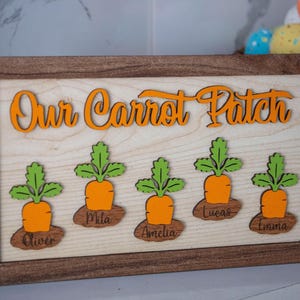 Personalized Wooden Carrot Patch Sign with Custom Kids Names