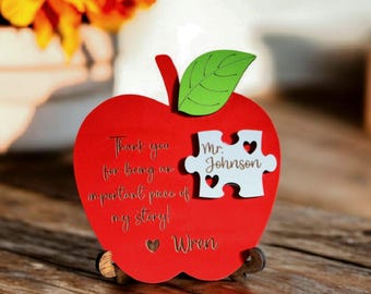 Custom Apple Name Sign: Teacher Appreciation Gift, Puzzle Piece Apple Decor