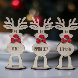 Etichette personalizzate con nomi di renne autoportanti / Segnaposto con renne in piedi / Regali di Natale / Segnaposto natalizio / Segnaposto