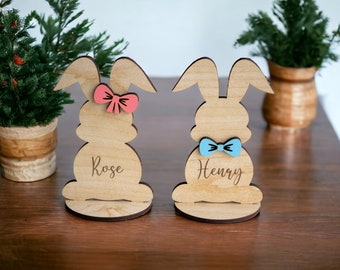 porte-cartes autoportant lapin de Pâques | Couverts de Pâques personnalisés | Prénom Lapin de Pâques | Décoration de table de mariage