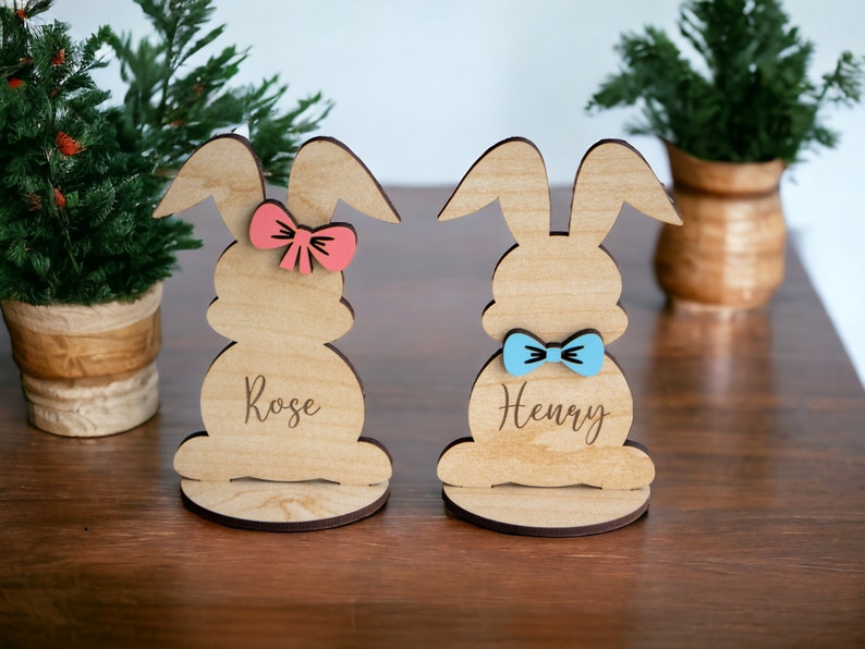 Freestanding Easter Bunny Gift Card Holder Personalized Easter Place Settings Bunny Easter Name Charm Wedding Place Setting Decor image 1
