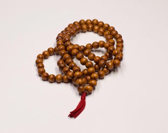 108 Wooden Mala Beads | Handmade Prayer Bead Necklace | Buddhist Meditation Rosary | Natural Wood Japa Mala for Yoga & Spiritual Healing
