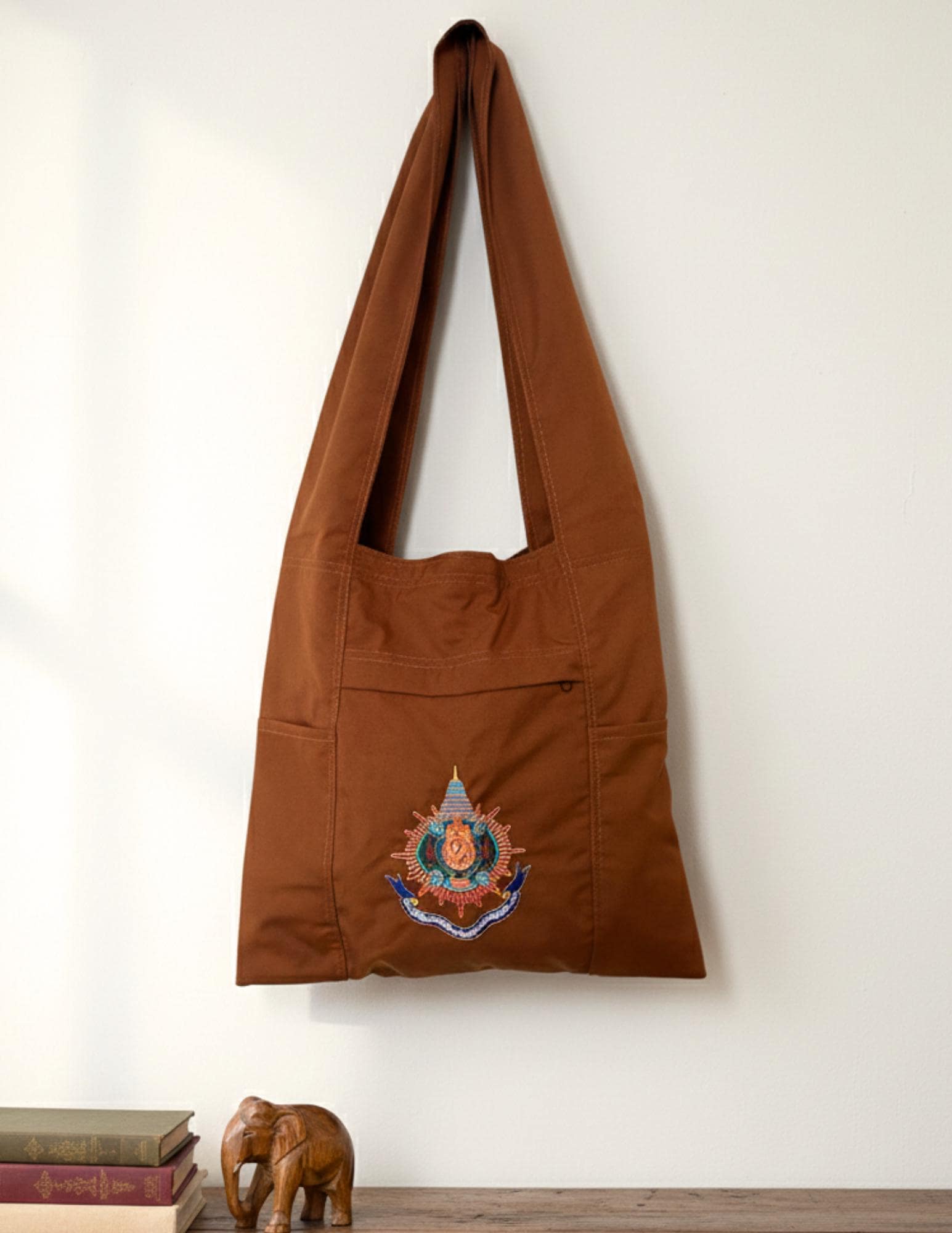 Handmade Buddhist Monk Shoulder Bag | Zip Closure & Front Pocket