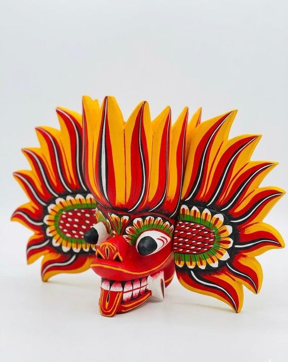 Authentic Sri Lanka Hand Carved Gini Raksha Fire Devil Wooden Mask