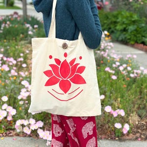 Reusable Yoga Tote Bag | Eco Friendly Cotton Spiritual Bag | Mindful Gift for Yogis | Lotus Boho Tote for Meditation & Daily Use