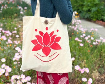 Reusable Yoga Tote Bag | Eco Friendly Cotton Spiritual Bag | Mindful Gift for Yogis | Lotus Boho Tote for Meditation & Daily Use