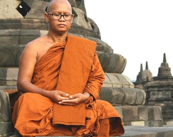 Buddhist Monk Robe & Oversized Shawl Set | 100% Cotton Handmade Attire | Authentic Spiritual Clothing for Meditation | Monk Gift