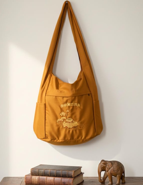 Handmade Buddhist Monk Shoulder Bag | Zip Closure & Front Pocket