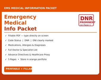 EMS Medical Information Packet — Fillable PDF | First Responders | DNR | Emergency Medical Form
