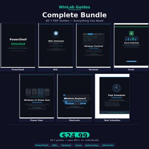 May include: A digital bundle of seven WinLab Guides featuring titles including PowerShell Unlocked, WSL Unlocked, Windows Terminal Unlocked, Excel Unlocked, Windows 11 Power User Unlocked, Windows Keyboard Shortcuts Master List, and Task Scheduler Unlocked.