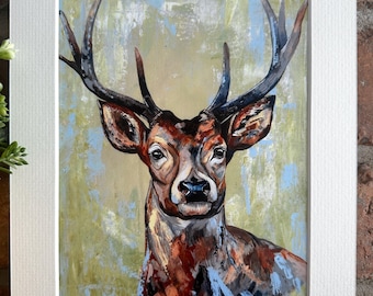 GUNNAR Stag Fine Art Mounted Print - Signed by Artist - Gift Print
