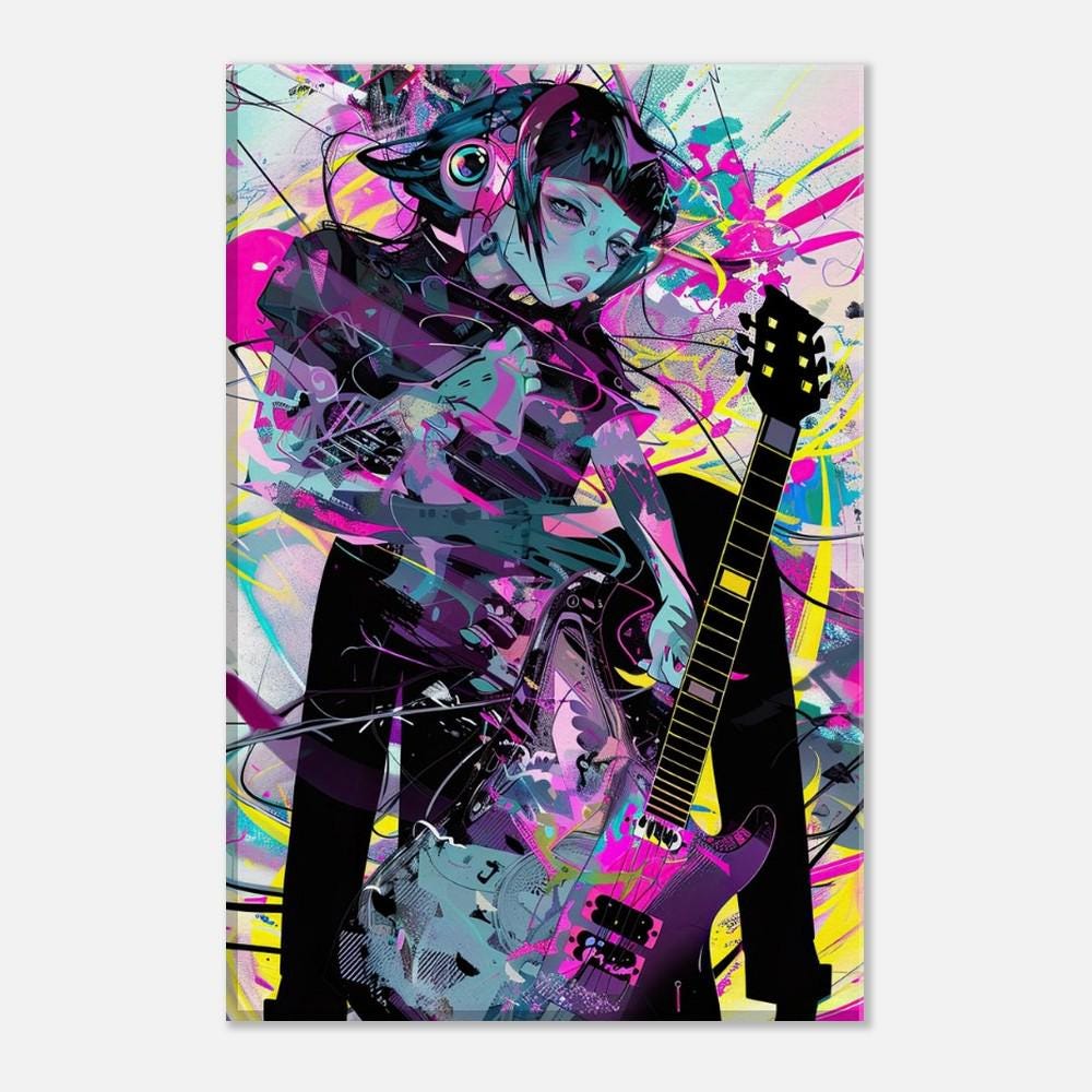 Punk Rock Girl Canvas Art: Abstract Guitarist Print - Etsy