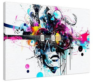 Abstract Music Head Canvas Art Print: Vibrant Guitar Wall Decor - Etsy