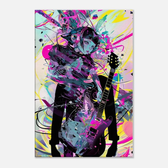 アート・デザイン・音楽 ROCKERS STYLE Punk Rock Girl Canvas Art: Abstract Guitarist Print - Etsy