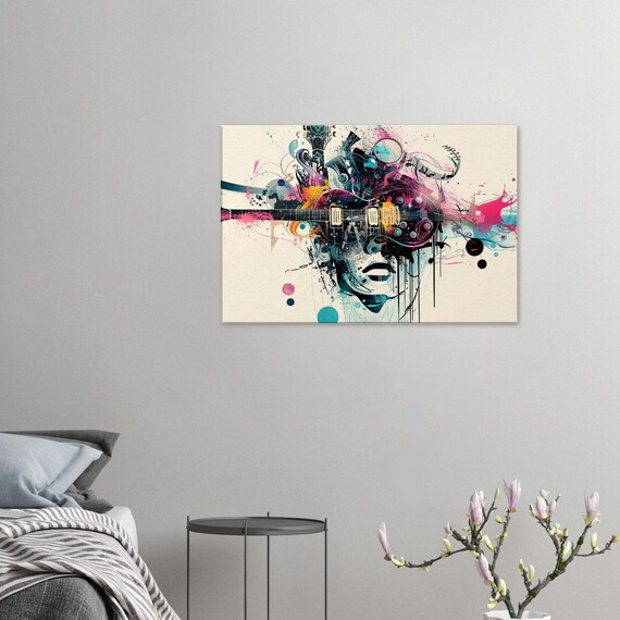 Abstract Music Head Canvas Art Print: Vibrant Guitar Wall Decor - Etsy