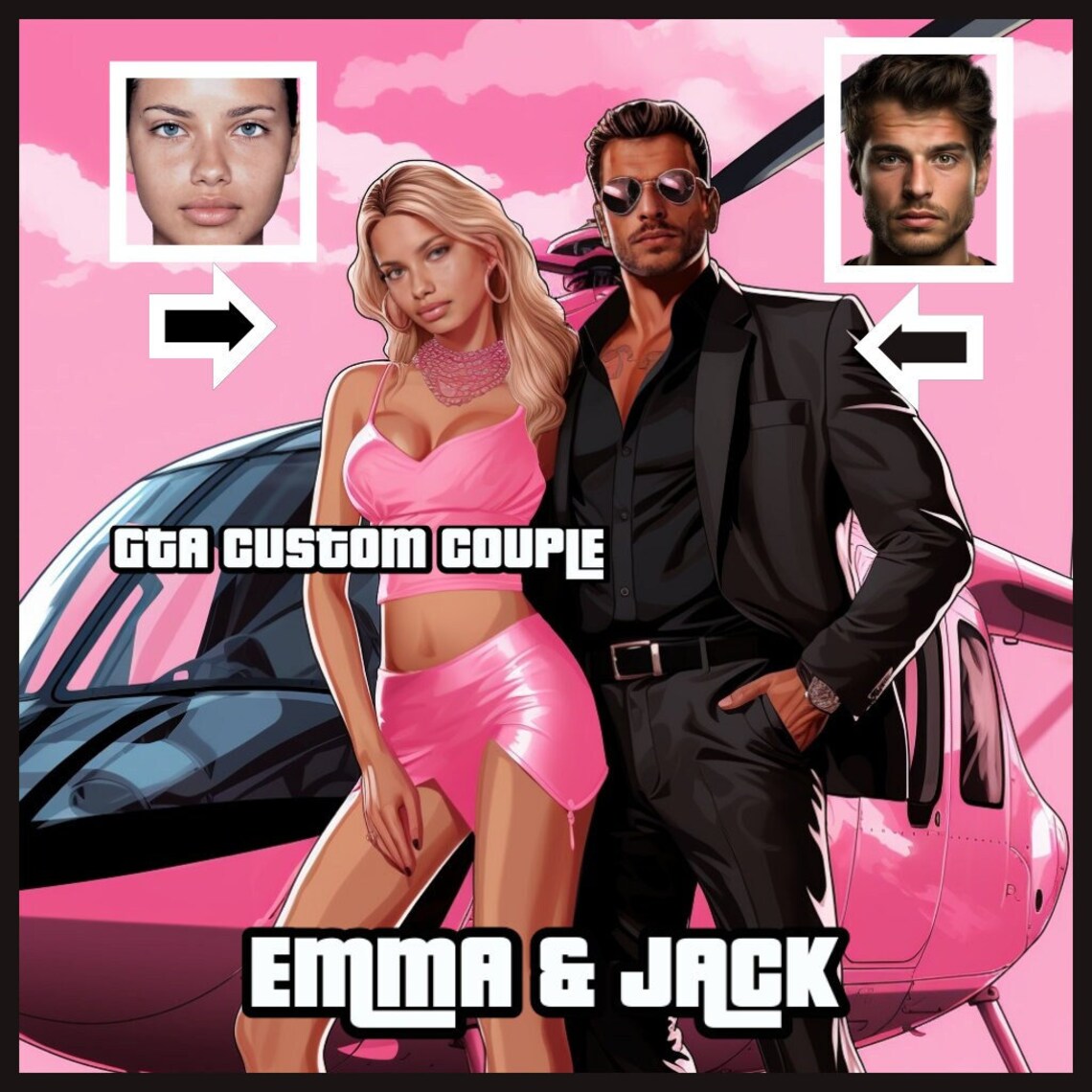 GTA Couple Personalised Portrait, Gta Poster, Customised GTA Drawing