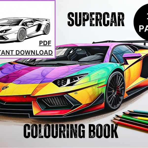 Supercar pdf Colouring pages,supercar colouring book,colouring pdf, colouring digital download, colouring printable download, kids colouring