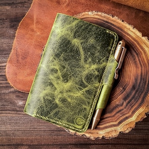 Cartera de cuero hecha a mano para libreta - Funda Field Notes con portalápices - Organizador de diario Everyday Carry para hombre