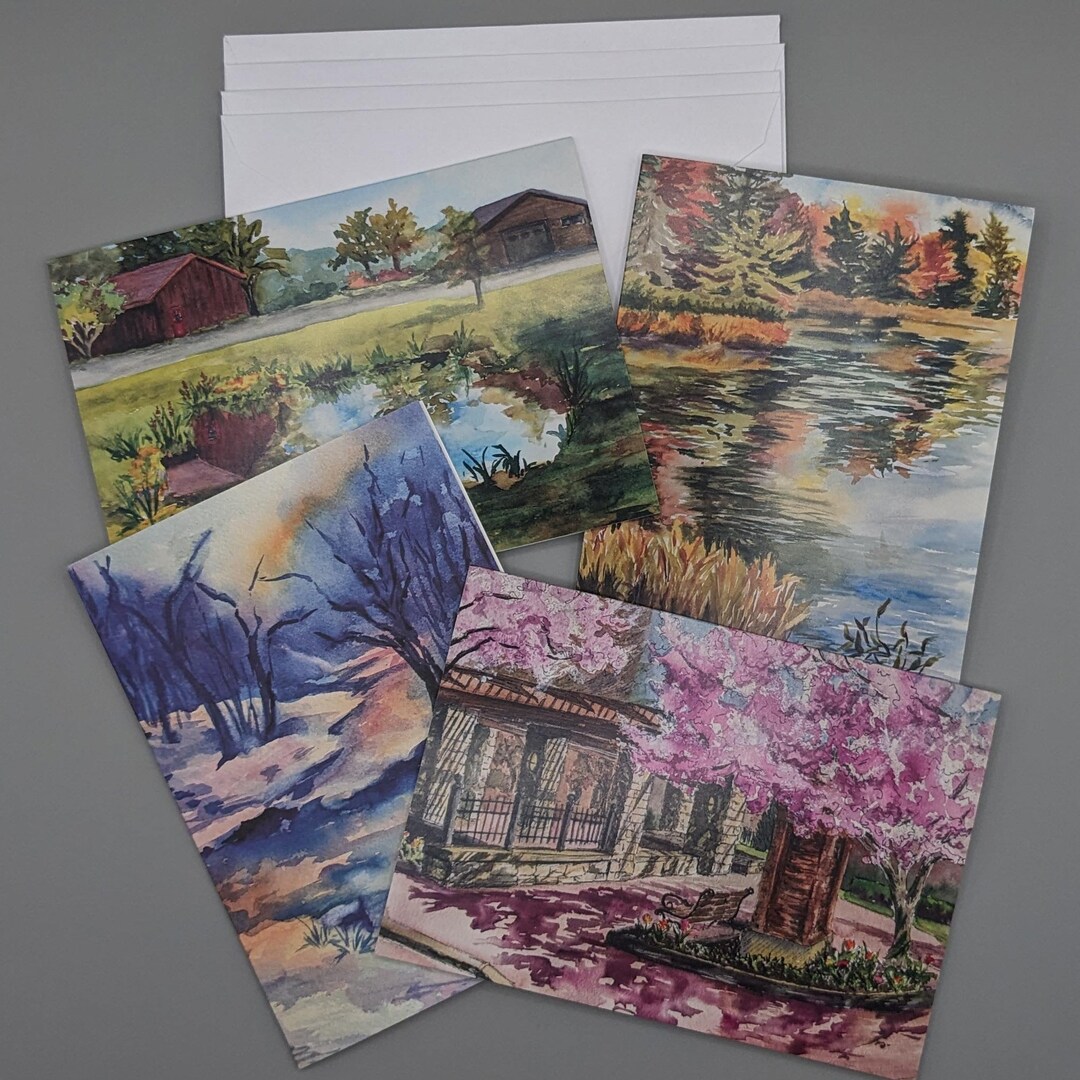 Note Cards Set of 4 | Landscape Watercolors | 5 X 7 Inch Prints | Blank ...