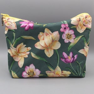 Floral Makeup Bag | Spring Flowers | Large Zippered Pouch |  cloth bag with zipper | toiletry bag | practical gift for her | handmade