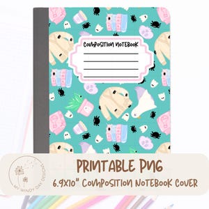 Spooky Bookish Club Composition Notebook Cover PNG, Silly Goose Ghost Printable Instant Download,Halloween Junk Journal,Summerween Book Gift