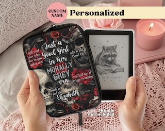 Personalized Morally Grey Dark Romance Skull Rose, Kindle Padded Sleeve for Colorsoft, Paperwhite Scribe, Oasis, Gift for Smut Lover Girlies