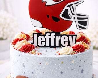 Adorno para tarta personalizado de los Kansas City Chiefs: personalizado con nombre y edad.