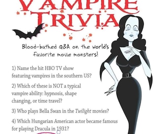 Halloween Vampire Movie Trivia Quiz Party Game, downloadable, printable, instant download, questions, horror