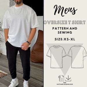 Naaipatroon T-shirt heren/basis T-shirt/stap voor stap/oversized patroon/eenvoudig naaipatroon/pdf-patroon direct downloaden/maat XS-XL