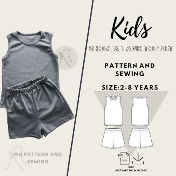 Kids Short& Tank Top Set PDF Pattern/ Digital / Size2-8 years/ Step by step/ PDF Pattern/ Instant Download/ Tank Top for Children/Beginner