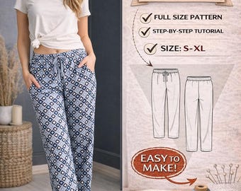 Womans Pajama Pants pattern /S-XXL/ EASY Pajama Pattern/Pyjama Pattern/ Lounge Pants Sewing Pattern PDF/ Sewing Pattern for Women