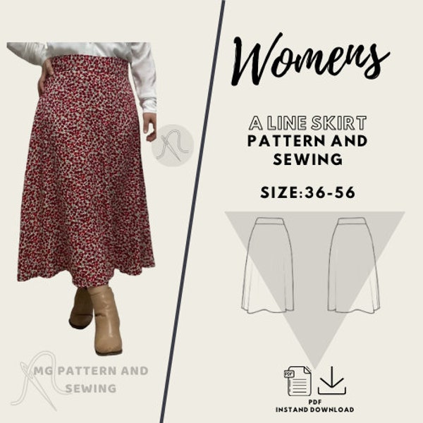 Womens skirt pattern/ Pattern-pdf /Sewing Pattern /Step by step / Size 36-58 / A line skirt pattern / Beginner pattern / Long Skirt Pattern