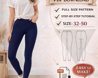 Leggings para mujer / PATRÓN PDF / Paso a paso / Tallas 32-50 / Patrón de costura para leggings / Patrón de leggings en PDF / Leggings para mujer
