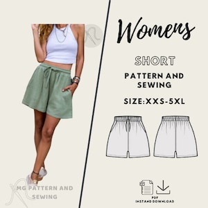 Womens Shorts Sewing Pattern/ PDF/ Size XXS-5XL/ Step by step/ Elastic Shorts Pattern/ Easy Shorts /PDF Sewing Patterns/ Instant Download